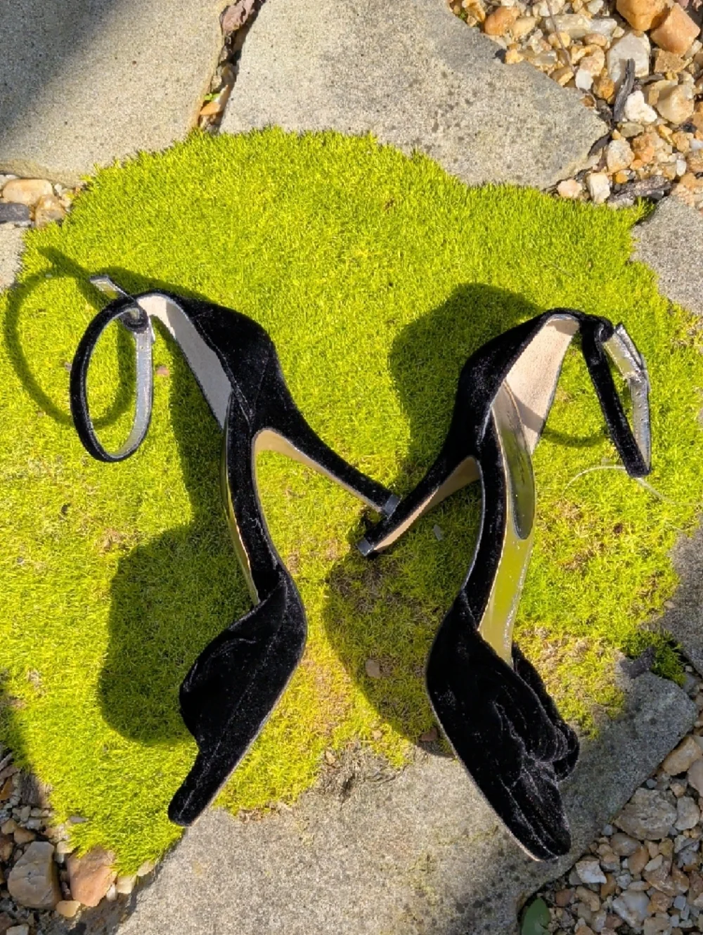 Boden Black Velvet Ankle-Strap Heels